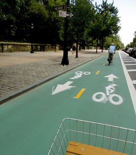 The Prospect Park West bike lane, as seen from the point of view of a terrifying cyclist.